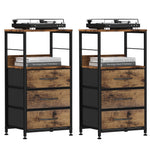 Nightstand with 3 Fabric Drawers, Set of 2