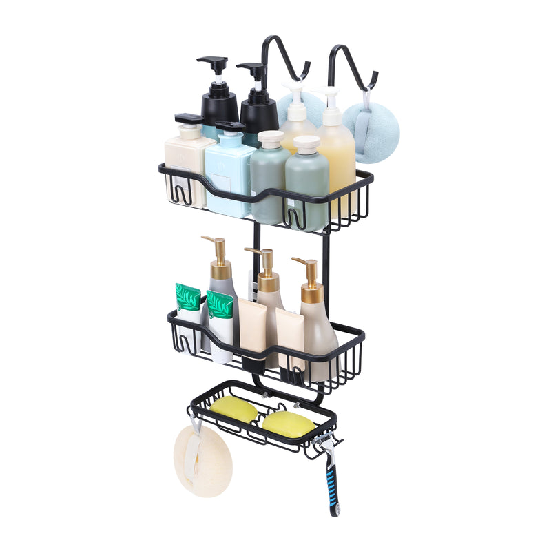 Aluminum Hanging Shower Caddy with 4 Hooks, Black