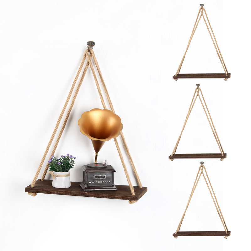 Wood Hanging Swing Rope Shelves