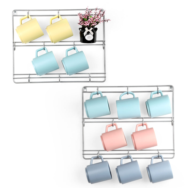 Coffee Mug Storage Rack with 10 Hooks, Set of 2(Silver)