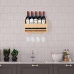 Wall-Mounted Wooden Wine Rack with 5 Bottle Holders and 4 Stemware Glass Hanger – Chic Kitchen and Home Bar Décor