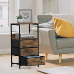 Nightstand with 3 Fabric Drawers, Set of 2