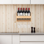 Wall-Mounted Wooden Wine Rack with 5 Bottle Holders and 4 Stemware Glass Hanger – Chic Kitchen and Home Bar Décor