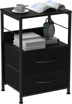 Nightstand with Fabric Storage- Wood Industrial