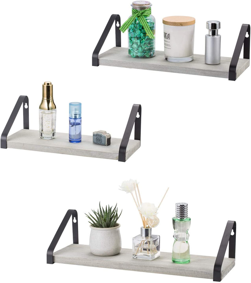 Set of 3 Rustic Wooden Wall Shelves