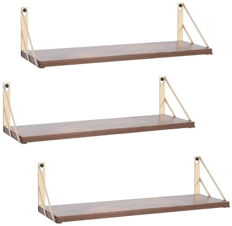 Wall-Mounted Floating Shelves, Set of 3 Rustic Wood Shelves for Living Room, Bedroom, Bathroom