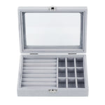 Velvet Clear Lid 9 Grid Jewelry Box