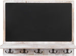 Wood Wall Mounted Chalkboard Sign with Display Shelf and 5 Dual Metal Key Hooks（Grey white）